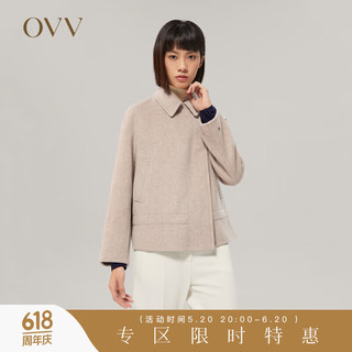 OVV2022秋冬女装翻领偏门襟短款休闲通勤羊毛大衣 燕麦F4 L