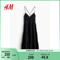 H&M2024夏季女装时尚休闲百搭分层吊带连衣裙1239798 黑色 155/80 XS