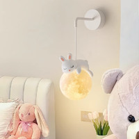 頓家 兒童房壁燈卡通創意北歐現代簡約宇航員月球小熊小白兔臥室床頭燈 壁掛式小白兔配三色光源