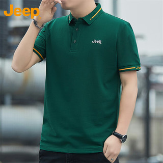 吉普（JEEP）短袖T恤男夏季Polo商务休闲衫男士宽松凉感衣服男装 墨绿 XL 