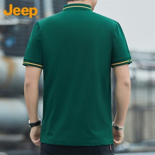 吉普（JEEP）短袖T恤男夏季Polo商务休闲衫男士宽松凉感衣服男装 墨绿 4XL  95001墨绿