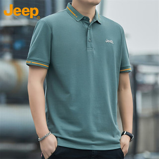 吉普（JEEP）短袖T恤男夏季Polo商务休闲衫男士宽松凉感衣服男装 灰绿 4XL 
