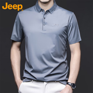 吉普（JEEP）T恤男士短袖夏季冰丝Polo商务休闲衫透气凉感衣服男装 铁灰 XL 