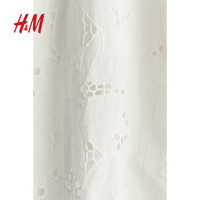 H&M HM 女装半身裙2024夏季新款高腰棉质天使织锦设计感中长裙1228916