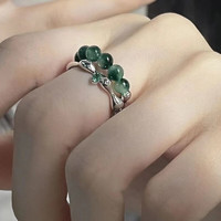新中式玉珠锆石镶钻戒指ins小众设计时尚指环气质戒指 A款锆石款