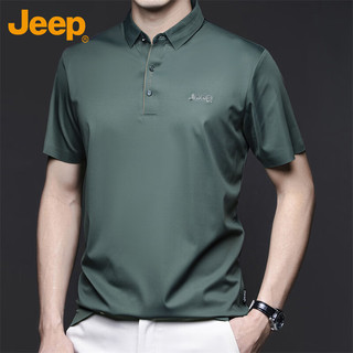 吉普（JEEP）T恤男士短袖夏季冰丝Polo商务休闲衫透气凉感衣服男装 军绿 3XL