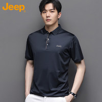 吉普（JEEP）T恤男士短袖夏季冰丝Polo商务休闲衫透气凉感衣服男装 黑色 M 