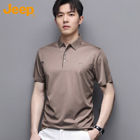 吉普（JEEP）T恤男士短袖夏季冰丝Polo商务休闲衫透气凉感衣服男装 卡其 M 