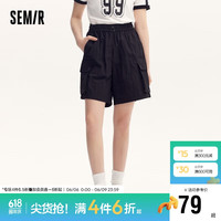 森马（Semir）休闲裤女松紧腰宽松纯色短裤2024夏季复古质感工装裤109324125006 黑色90001 M