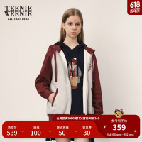 Teenie Weenie小熊卫衣女秋冬撞色连帽植绒卫衣开衫复古学院风 灰色 165/M