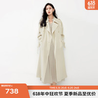 伊芙丽（eifini）伊芙丽薄荷曼波老钱风结构感双排扣长款风衣外套女2024春装新款 奶油黄 S 80-110斤