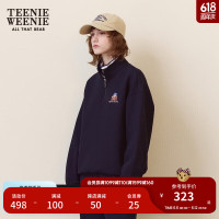 Teenie Weenie小熊春装季时髦半拉链休闲卫衣复古学院风上衣宽松女 藏青色 165/M