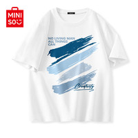 名创优品（MINISO）纯棉t恤男夏季2024衣服青少年亲肤透气时尚宽松大码冰感短袖 白色(清新雅蓝) 3XL(体重180-205斤)