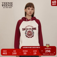 Teenie Weenie小熊加绒卫衣女秋冬撞色插肩袖连帽保暖卫衣女 象牙白 165/M