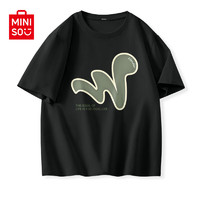 名创优品（MINISO）纯棉t恤男夏季2024衣服青少年亲肤透气时尚宽松大码冰感短袖 黑色(创意笔触) 165/S(男女同款)