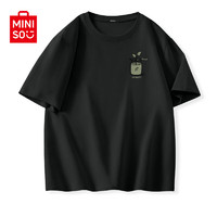 名创优品（MINISO）纯棉t恤男夏季2024衣服青少年亲肤透气时尚宽松大码冰感短袖 黑色(生机胸标) 180/XL(不起球不掉色)