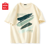 名创优品（MINISO）纯棉t恤男夏季2024衣服青少年亲肤透气时尚宽松大码冰感短袖 浅米(清新雅绿) 180/XL(不起球不掉色)