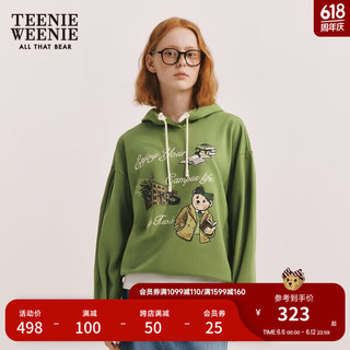 Teenie Weenie小熊秋冬基础连帽套头卫衣活力休闲上衣女 橄榄绿 170/L