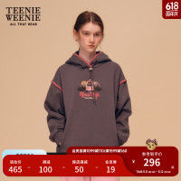 Teenie Weenie小熊加绒卫衣女秋冬保暖舒适撞色宽松连帽卫衣上衣女 深灰色 170/L