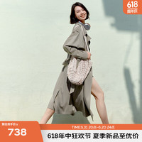 伊芙丽（eifini）伊芙丽薄荷曼波老钱风结构感双排扣长款风衣外套女2024春装 珍珠灰 XL 140-150斤 XL135-150斤