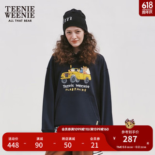 Teenie Weenie小熊&FLABJACKS联名秋冬休闲宽松连帽卫衣女 藏青色 160/S