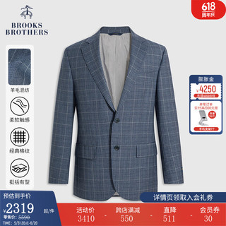 Brooks Brothers BrooksBrothers）男士24早春绵羊毛混纺格纹西装外套 B465-蓝色 44RG