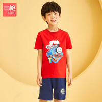 三枪水柔棉少儿圆领短袖中裤家居套 大红 110