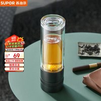 苏泊尔（SUPOR）双层玻璃杯水杯泡茶杯茶水分离杯子240ml商务男女便携KC24GS10绿 触摸显温|绿色 240ml 1只