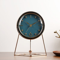 Hense 漢時 創意臺鐘時尚現代藝術時鐘擺件客廳桌面座鐘坐式臺式石英鐘HD56藍