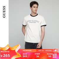 GUESS24年夏季男女同款撞色款字母logo短袖T恤-M4PP42K2Q40 G023-米色 L