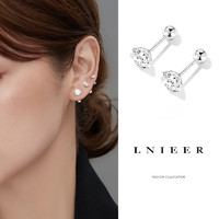 Lnieer s999纯银钻石耳钉螺丝拧扣耳骨钉女小耳环养耳洞睡觉免摘爆款耳饰
