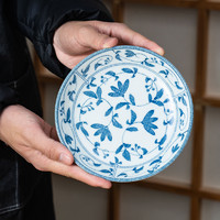 美濃燒 日本進口釉下彩餐具陶瓷青花盤子菜盤家用餃子盤備菜盤日式