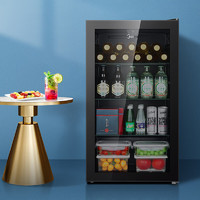 美的展示柜家用 95升冰吧 办公室红酒饮料冷藏保鲜展示柜 一级能效节能省电低音智能酒柜一级能效 红色