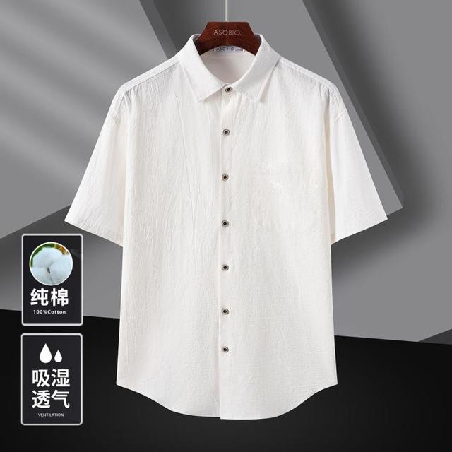 ASOBIO 傲鸶 夏季薄款男士短袖衬衫宽松休闲纯色基础款通勤上衣