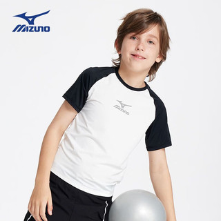 美津浓（MIZUNO）/Mizuno中大童拼色t恤夏季运动短袖圆领中性舒适透气上衣 黑色X白色 160CM(85-100斤)