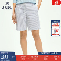 布克兄弟（BrooksBrothers）女士24春夏泡泡纱竖条纹棉休闲短裤 4003-蓝色 0