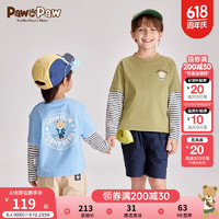 PawinPaw卡通小熊童装长袖T恤24年夏季男童海军条纹圆领假两件T恤 Blue蓝色/50 160