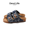 Devo 的沃 Life软木拖鞋休闲牛仔布个性外穿套脚一字凉拖女鞋22008