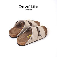Devo 的沃 Life软木拖鞋女魔术贴潮休闲时尚学生套脚简约一字凉拖56124