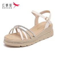 红蜻蜓 女鞋夏季时尚法式优雅坡跟凉鞋女百搭一字带鞋子