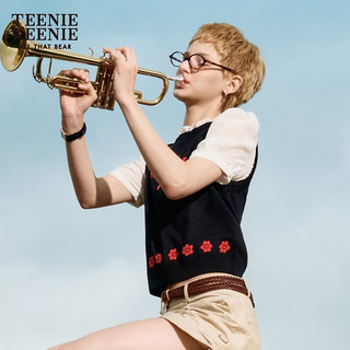 Teenie Weenie小熊2024年夏季拼接款针织提花少女感时尚女 黑色 175/XL