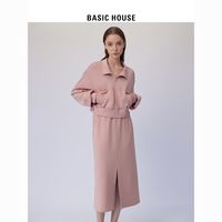 Basic House/百家好運動服套裝女2023夏季新款拉鏈休閑風半裙套裝