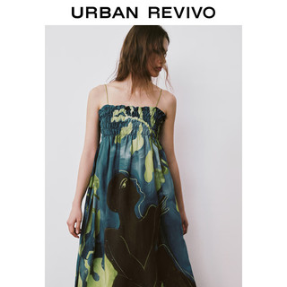 URBAN REVIVO 女士古着艺术油画感印花打揽连衣裙 UWH740042 绿色印花 S