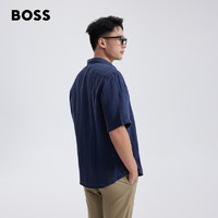 88VIP：HUGO BOSS 男士24新款亚麻商务休闲易打理短袖衬衫