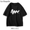 La Chapelle 纯棉T恤男2024年夏季设计感小众休闲短袖上衣印花宽松圆领体恤衫 粗体线条#黑 XL