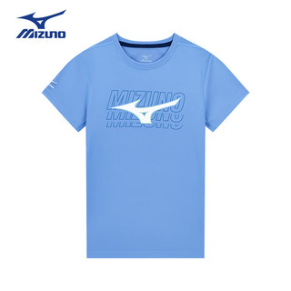 美津浓（MIZUNO）Mizuno儿童短袖T恤百搭男中大童休闲舒适透气排汗凉感运动t 灰蓝色 130cm (身高125-135cm)