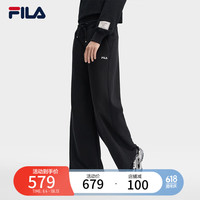 FILA 斐乐女士针织长裤2024秋季时尚简约休闲宽松阔腿裤 正黑色-BK 155/58A/XS