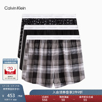 Calvin Klein 卡尔文·克莱恩 内衣24春夏男士三条装ck提花腰边纯棉宽松平角内裤男NP2684O ETH-太空黑/灰大格/字母黑 M