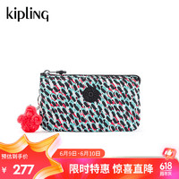 Kipling【618大促】女款2024春季钱包卡包手拿包|CREATIVITY L 黑绿抽象斑点印花
