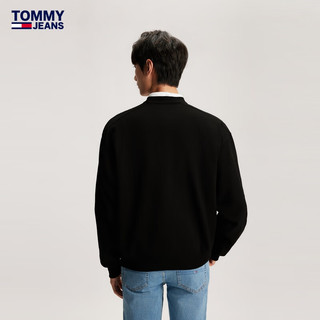 TOMMY JEANS男女复古金色镶边签字体字母宽松美式圆领卫衣DM0DM17784 黑色BDS XL